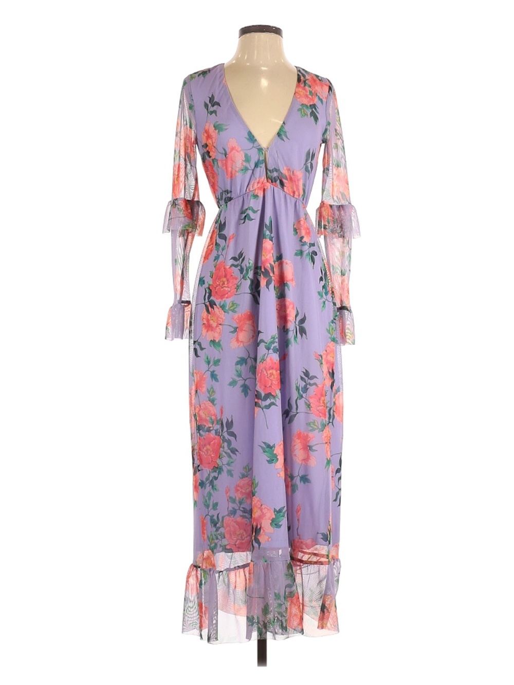 ASOS Long Sleeve Floral Dress in Purple and Red